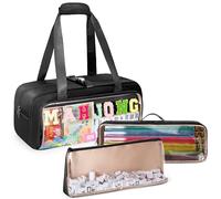 Yarwo 3 PCS Mahjong Tile Set Bag with Game Mat Empty, Clear Storage Case for Tiles, Racks & Pushers, Zippered Compartment & Sewn Chenille Letter, for Mahjong Lovers, Black (Bag Only)