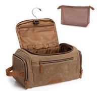 YARWO Hanging Toiletry Bag for Men, Large Waxed Canvas Men Wash Bag with Detachable Zipper Pouch, Water-Resistant Shaving Storage Bag for Razor, Shower Essentials, Travel Toiletries