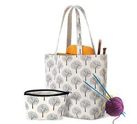 Yarwo Knitting Bag with Small Zipper Pouch, Yarn Storage Tote for Yarn, Knitting Needles or Other Knitting Supplies, Tree