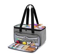 Yarwo Knitting Bag, Wool Knitting Needle Storage Bag, Organizer with Pockets for Unfinished Projects, Grey with Oval Pattern, Empty Bag, Grey with Oval Pattern