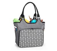 Yarwo Knitting Bag, Yarn Storage Bag for Yarn, Knitting Needles and Knitting Project, Knitting and Crochet Tote Bag with Accessories Pocket for Crochet Hooks or Other Knitting Supplies,Grey with Arrow