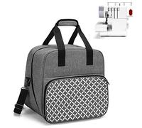 Yarwo Overlocker Bag with Bottom Wooden Board, Universal Overlock Sewing Machine Case Fit for Most Standard Overlocker and Accessories, Grey with Oval Pattern