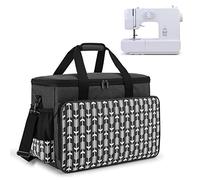 Yarwo Sewing Machine Carrying Case with Bottom Wooden Board, Universal Sewing Machine Bag Compatible with Most Major Sewing Machine and Accessories, Black with Arrow Pattern