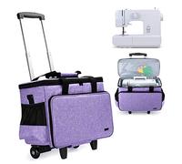 Yarwo Sewing Machine Trolley Bag on Wheels, Detachable Rolling Sewing Machine Bag with Bottom Support Board for Most Standard Sewing Machine and Accessories, Purple