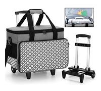 Yarwo Sewing Machine Trolley Bag on Wheels, Detachable Rolling Sewing Machine Bag with Bottom Support Board for Most Standard Sewing Machine and Accessories