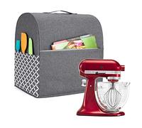 Yarwo Stand Mixer Cover, Protective Dust Cover with Top Handle and Pockets for All 4.3 Litre and 4.8 Litre Stand Mixer, (Small, Grey with Oval Pattern)