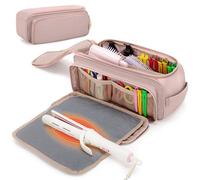 YARWO Upgraded Hair Tools Travel Bag with Heat Resistant Mat for Straightener, Curling/Flat Iron, Blow Out Brush/Curler, 2 in 1 Hot Hair Styling Tool Organizer with Pockets for Hair Accessories, Rose