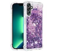Yarxiawin Phone Case for Samsung A15 5G Silicone Gold, Shockproof Bumper for Samsung Galaxy A15 5G Case Clear Glitter Liquid, Heavy Duty Protective Cover with Sequin Quicksand (Purple)