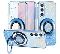Yarxiawin Phone Case for Samsung Galaxy S25 FE 5G with Ring Holder Magnetic, Effect Glitter for Samsung S25 FE Case Clear Silicone Soft Slim Cover Shockproof Aesthetic (Blue)