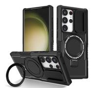 Yarxiawin Phone Case for Samsung S23 Ultra Case Magnetic with Stand Black Fits Wireless Charging, Samsung Galaxy S23 Ultra Case with Camera Lens Protector Cover Shockproof (Black)