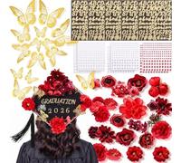 Yaryang DIY Graduation Cap Decorations Kit Included Faux Flowers 3D Butterfly Self Adhesive Rhinestones Glitter Alphabet Letter Stickers for 2026 Grad Cap Topper(Red)