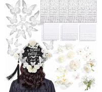 Yaryang DIY Graduation Cap Decorations Kit Included Faux Flowers 3D Butterfly Self Adhesive Rhinestones Glitter Alphabet Letter Stickers for 2026 Grad Cap Topper(White)