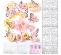 Yaryang DIY Graduation Cap Decorations Kit Included Faux Flowers 3D Butterfly Self Adhesive Rhinestones Glitter Alphabet Letter Stickers for 2026 Grad Cap Topper(Pink)