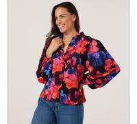 YAS Asina Blouson Sleeve Printed Shirt BLACK FLORAL SIZE 10