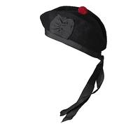 YAS Designer Unisex-Adults Black Glengarry Cap - Traditional Scottish Hat, Wool Kilts/Bagpipes Accessories 100% Pure Wool, Polyester Cotton Ribbon (7 3/4 (62 UK), Plain)