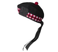 YAS Glengarry Cap - Traditional Scottish Hat, Wool Kilts/Bagpipes Accessories 100% Pure Wool, Polyester Cotton Ribbon (6 1/2 (52 UK), Black & Red Diced)