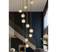 YAsao Modern Simple Spiral Staircase Chandelier K9 Crystal Light Shade Ceiling Balls Glass Bubble Lamp Large Pendant Light Fixtures for Living Room Hallway Duplex Hanging Lights Gold 40×200cm,10 Ball