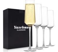 Yaschmo Champagne Flutes-Hand Blown Crystal Glasses Set of 4, 8oz, Elegant | Premium Lead-Free Crystal Champagne Flutes Glass, Ideal Gift for Wedding, Anniversary, Shower Party Supplies, Classic, Clear