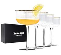 Yaschmo Coupe Glasses Set of 4, Vintage Art Deco 10 Oz Martini Glasses, Hand-Blown Coupe Cocktail Glasses, Lead-Free Crystal, Gold Rim, Cocktail Champagne Glasses, Perfect for Bar, Parties and Gift