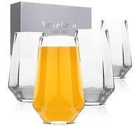 Yaschmo Large Beer Mugs, Hexagon Beer Glass, Hexagonal Juice Glass, Glass 4 Piece Set, Beer Mug Drinking Glass Bulk, Suitable for Beer, Soda, Ice Coffee, Smoothies, Cocktails