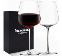 Yaschmo Red Wine glasses Set of 2, 24oz Large Wine Glasses, Hand Blown Crystal, Ultra-Thin Rim, Long Stem, Lightweight, Ideal for Wine Tasting, Unique Wedding Anniversary Father's Day Birthday Gift