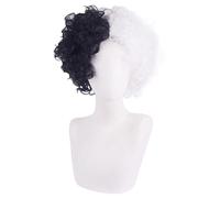 YASCO Black and White Wig for Halloween Party, Fancy Dress Wig, Party Cosplay Evil Madame Hair, Devil Hair (Black+White Short B)
