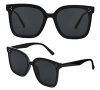 Yaserra Oversized Square Polarized Sunglasses for Women, Cat Eye Vintage Shades TAC Lens TR90 Frame UV400 Protection, Black, L