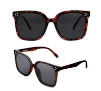 Yaserra Trendy TAC Polarized Square Sunglasses for Women Men, Oversized Lightweight TR90 Frame UV400 Protection, Amber Tortoise Frame/Grey Lens, M