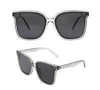 Yaserra Trendy TAC Polarized Square Sunglasses for Women Men, Oversized Lightweight TR90 Frame UV400 Protection, Transparent Grey Frame/Grey Lens, M