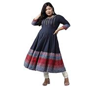 Yash Gallery Women's Cotton Embroidered Anarkali Kurtis, Blue., 5X-Large