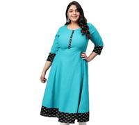 Yash Gallery Women's Cotton Slub Printed Anarkali kurta, Teal Blue., 5X-Large