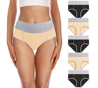 YaShaer Ladies High Waist Knickers Women Cotton Briefs Underwear Full Back Coverage Panties Plus Size Multipack