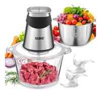 YASHE 1.8L+2L Electric Food Processors & Chopper with Glass and Stainless Steel Bowl,500W Meat Grinder with 2 Speeds, 2 Sets of Blades