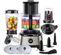 YASHE 1300W Food Processor, 11-in-1 Multifunctional Kitchen Machine with 2.5L Bowl & 1.5L Blender, Mixer, Grinder, Juicer, Dough Kneader, Chopper, Slicer & Shredder for Family Use
