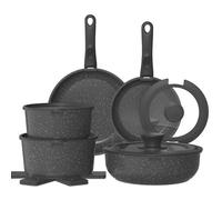 YASHE 15-Piece Non-Stick Pots and Pans Set, Granite Cookware with Removable Handles, Stackable, Easy to Clean, Induction & Gas Hob Compatible