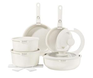 YASHE 15-Piece Non-Stick Pots and Pans Set, Granite Cookware with Removable Handles, Stackable, Easy to Clean, Induction & Gas Hob Compatible