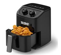 YASHE 2.3L Air Fryer for 1-2 People, Small Air Fryer with 6 Menu Options, Dual Knob Manual Temp & Timer, 3D Rapid Air Circulation, Nonstick & Dishwasher Safe Basket, Oil-Free Healthy Cooking