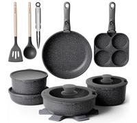 YASHE 20-Piece Non-Stick Cookware Set with Removable Handles, Stackable Granite Pots and Pans with Lids, Fridge Covers, Utensils, Oven-Safe, Compatible with Induction, Gas & Electric Hobs