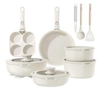 YASHE 20-Piece Pots and Pans Sets with Removable Handles, Non-Stick Cookware Set, Stackable Granite Pots and Pans with Glass Lids, Space-Saving for Campervans