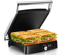 YASHE 2000W Panini Press Grill, 4-Slice Toastie Maker, 180° Flat Open Large Grill, Adjustable Temperature, Removable Drip Tray, Cool Touch Handle