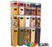 YASHE 20PCS Food Storage Containers with Lids Airtight, Plastic Cereal Storage Containers, BPA Free, Kitchen Storage & Organisation for Dry Food, Flour, Sugar, with Labels, Marker & Spoon