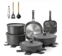 YASHE 20Pcs Nonstick Cookware Set with Detachable Handles, Oven Safe | Induction Compatible Non-Toxic Pots and Pans Set for RV, Campervans, PFOA/PFOS-Free, Stackable