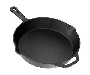 YASHE 26CM Flat Cast Iron Skillet, Flat Frying Pan, Heavy-Duty for Cookware Searing Steaks, Grilling Meats & More, Ideal for Indoor & Outdoor Cooking
