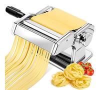 Manual Pasta Maker Machine, Stainless Steel Pasta Roller and Cutter with 7 Adjustable Thickness Settings, Dual Width Noodle Maker for Pasta, Spaghetti, Fettuccine, Lasagna
