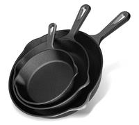 YASHE 3-Piece Cast Iron Skillet Set, Non-Stick Frying Pans with Seasoning Required, Durable Heavy-Duty Cast Iron Cookware