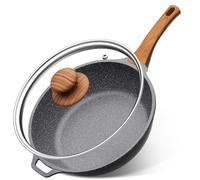 YASHE 30cm Deep Granite Frying Pan with Lid, Non-Stick Deep Skillet, Induction Compatible, Heat-Resistant Handle with Side Ear for Secure Two-Handed Control