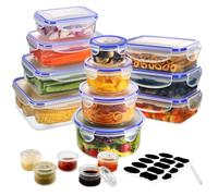YASHE 32PCS Plastic Food Containers with Lids, Airtight Food Storage Containers for Kitchen Storage, 100% Leakproof, BPA-Free Meal Prep Containers with Labels & Marker