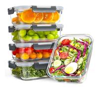 YASHE 5 Pack Glass Containers with Lids, 1040ml Thick & Durable Food Containers - Stackable Airtight Glass Meal Prep Containers, BPA-Free Food Storage for Microwave, Oven, Freezer and Dishwasher