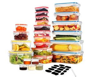 YASHE 50PCS Plastic Food Containers with Lids, Airtight Food Storage Containers for Kitchen Storage, 100% Leakproof, BPA-Free Meal Prep Containers with Labels & Marker