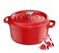 YASHE 5L Cast Iron Dutch Oven with Lid, 26cm Enameled Round Casserole Pot, Heavy-Duty Dutch Oven Pot for Soup, Stew & Oven Cooking, Red